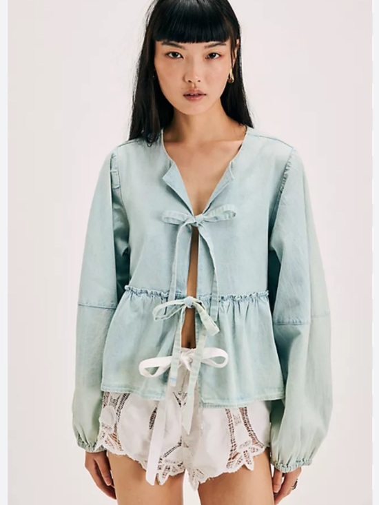 Free People Tops - NWT Free People Brunch Babe Denim Blouse Size XL